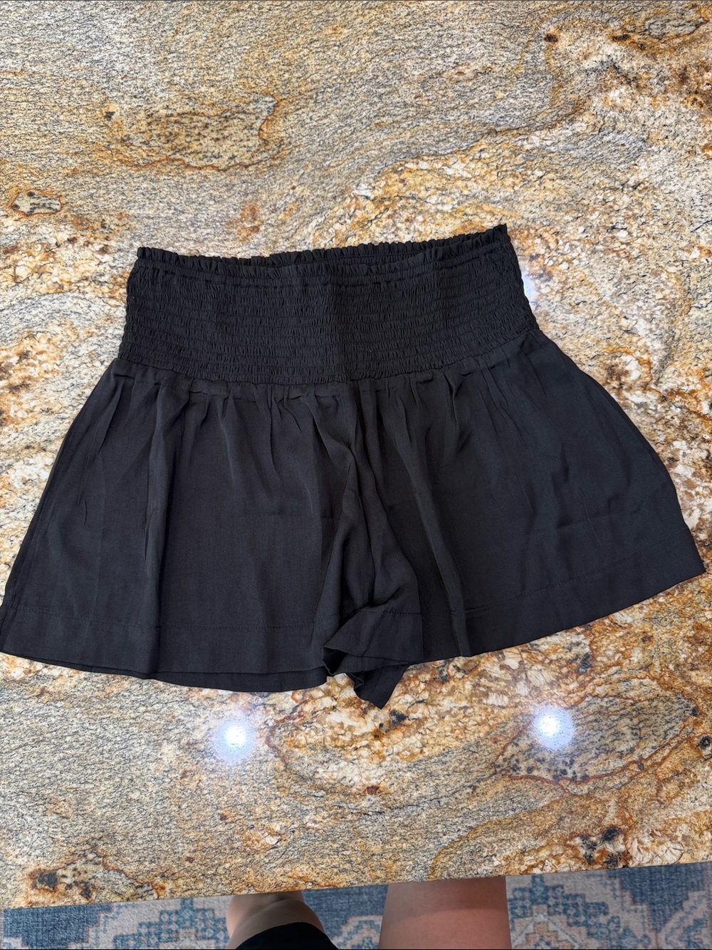 TCEC Black Smocked-Waist Flow Shorts
